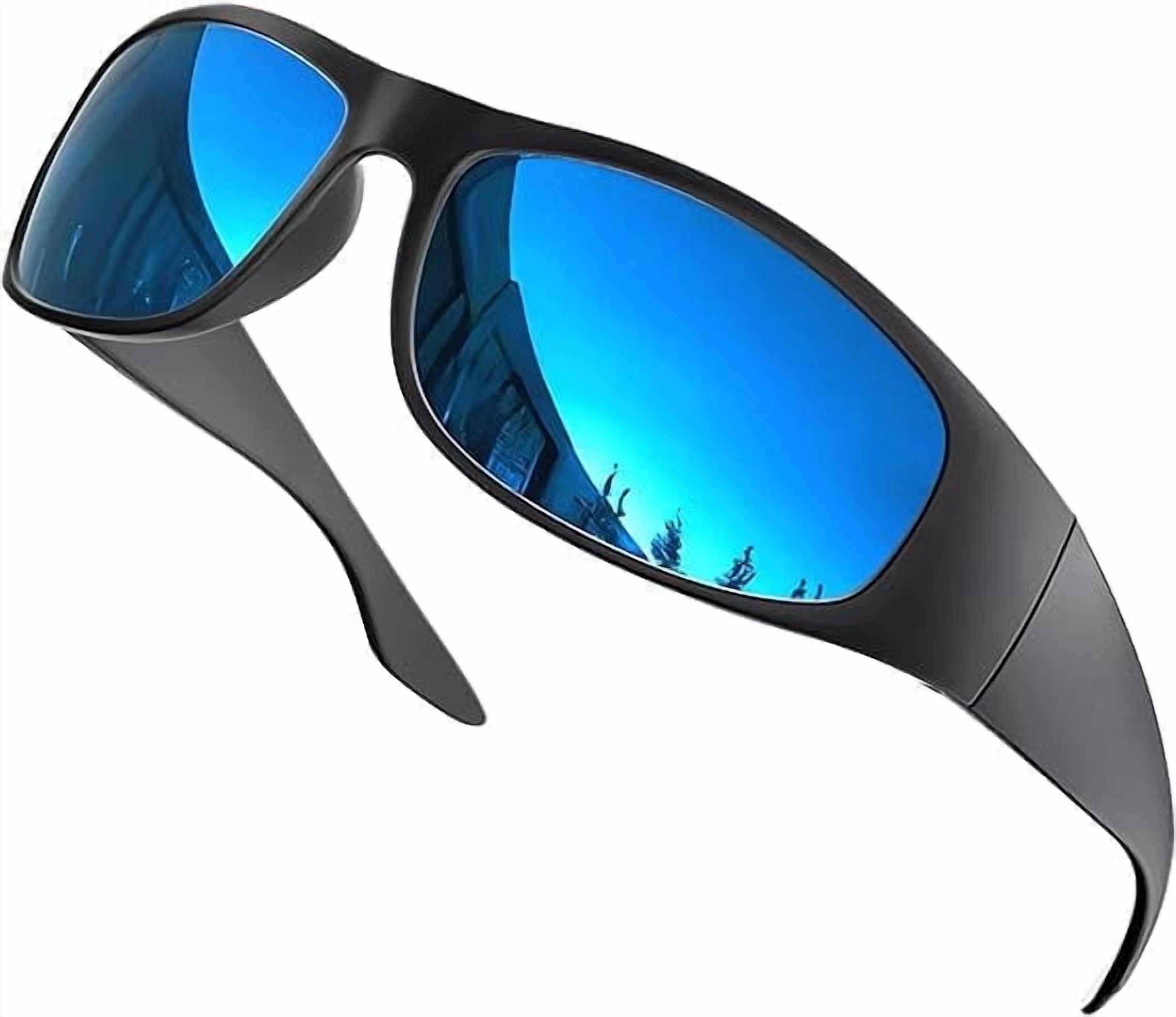 Grinderpunch Super Dark CAT 4 Sunglasses Polarized Blackout Lenses for Light Sensitivity & Migraine Relief Wrap Around - Gloss Blue