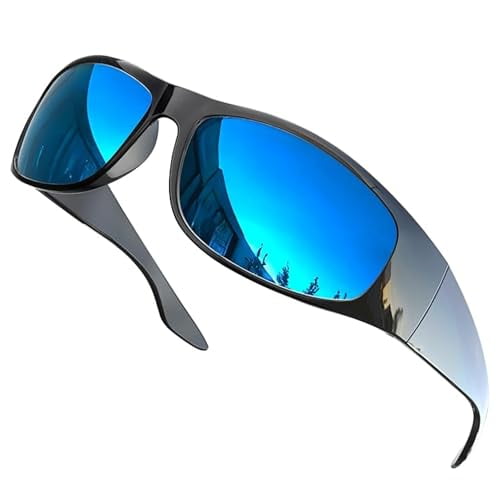 Grinderpunch Super Dark CAT 4 Sunglasses Polarized Blackout Lenses for Light Sensitivity & Migraine Relief Wrap Around - Gloss Blue