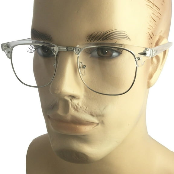 grinderPUNCH Transparent Frame Vintage Retro Clear Lens Eye Glasses, Silver Trim