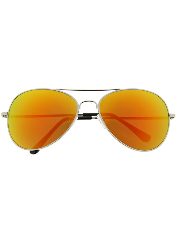 grinderPUNCH Unisex Aviator Adult Sunglasses with Colored Mirrored Lens - Silver | Orange