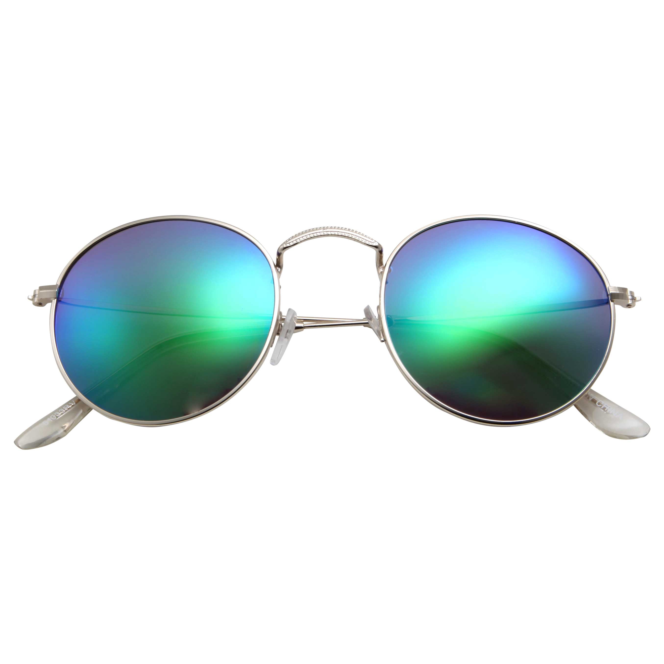 Round Silver Frame Sunglasses with Green-Blue Mirrored Lenses Amazon.com: Fashion Classic Aviator Sunglasses Full Mirror  main image 4