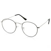 grinderPUNCH Vintage Inspired Round SIlver Metal Frame Clear Lens Glasses