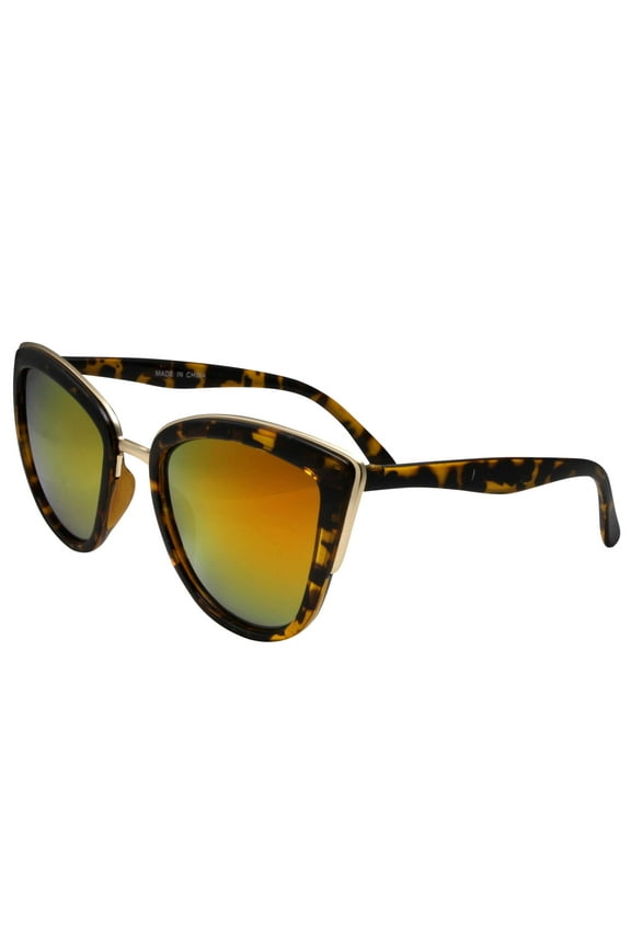 Womens Flash Color Mirror Flat Lens Oversized Cat Eye Sunglasses
