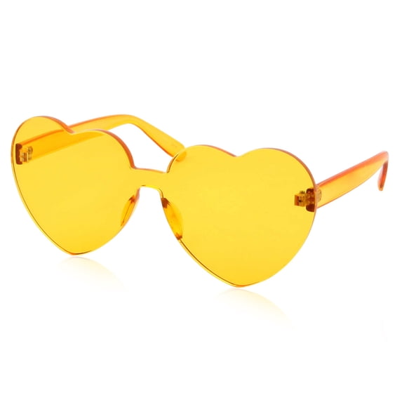 grinderPUNCH Womens Heart Yellow Color Tone Monoblock Sunglasses Polycarbonate Lenses with UV400 Protection