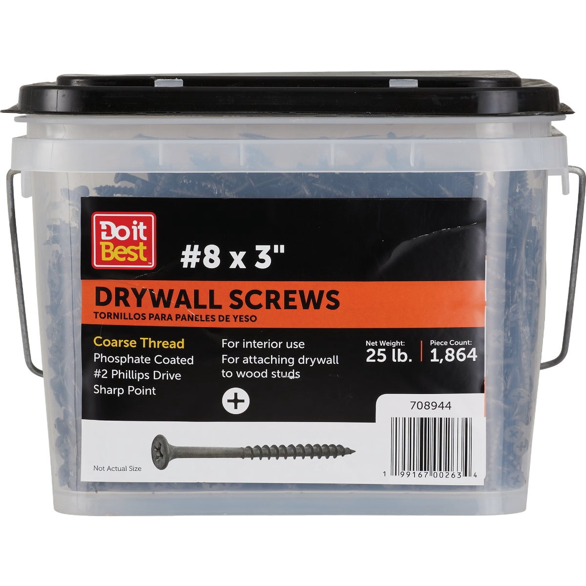 Prime Source, Black, Grip-Rite 3CDWS25BK 8-by-3-Inch Coarse Thread Drywall Screws with Bugle Head, 25-Pound Bucket, 3 inches