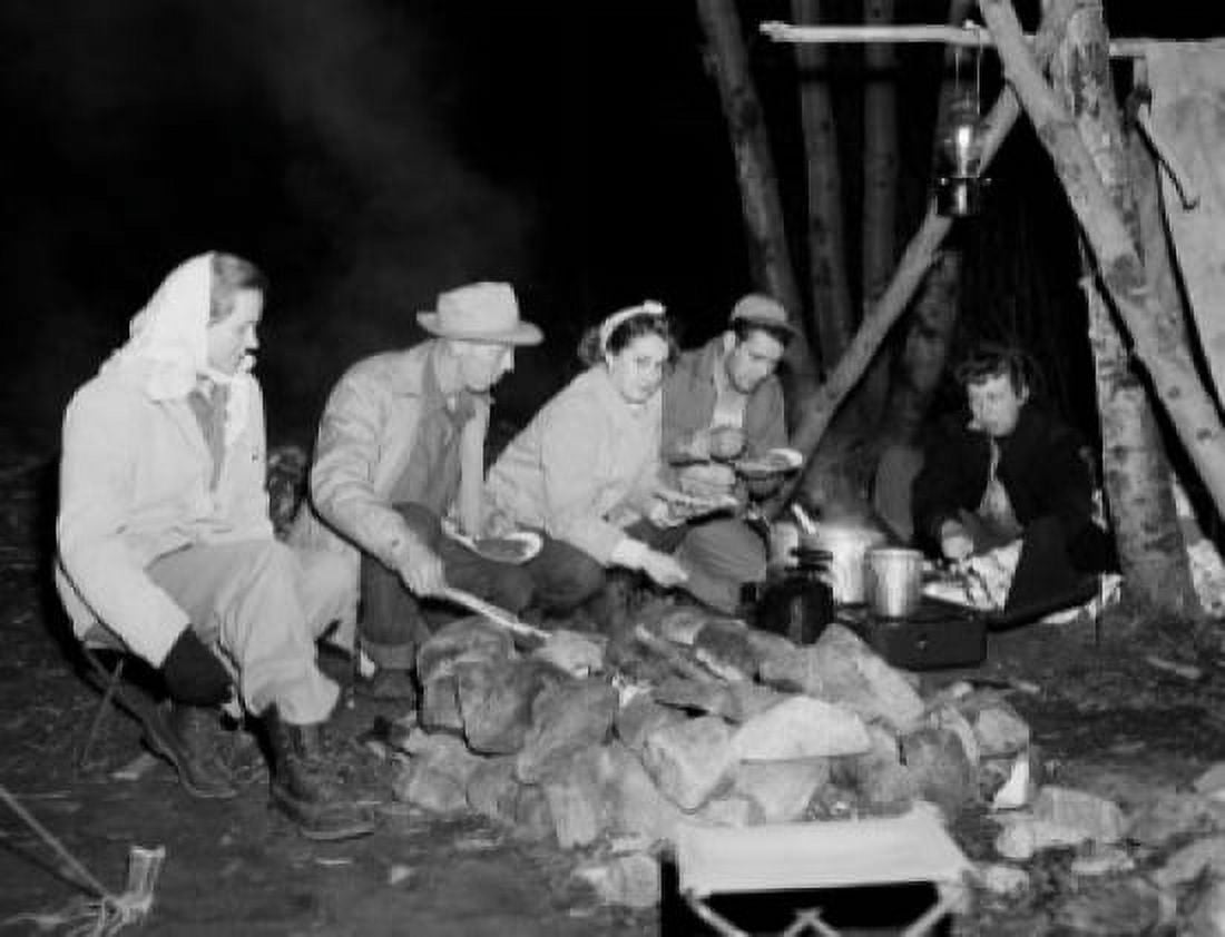 group of people sitting in fire camp Canvas Art - (24 x 36)