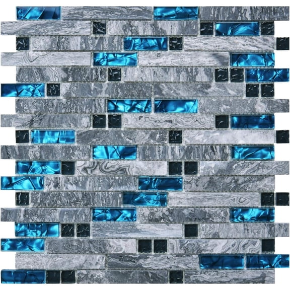 grout Decorative Tile, Blue/Gray, Glass, for Kitchen Backsplash or Bathroom Backsplash (5 Pack)