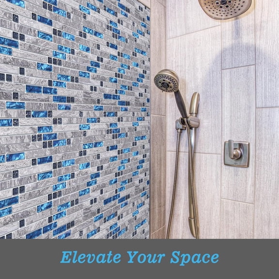 grout Decorative Tile, Blue/Gray, Glass, for Kitchen Backsplash or Bathroom Backsplash (5 Pack)