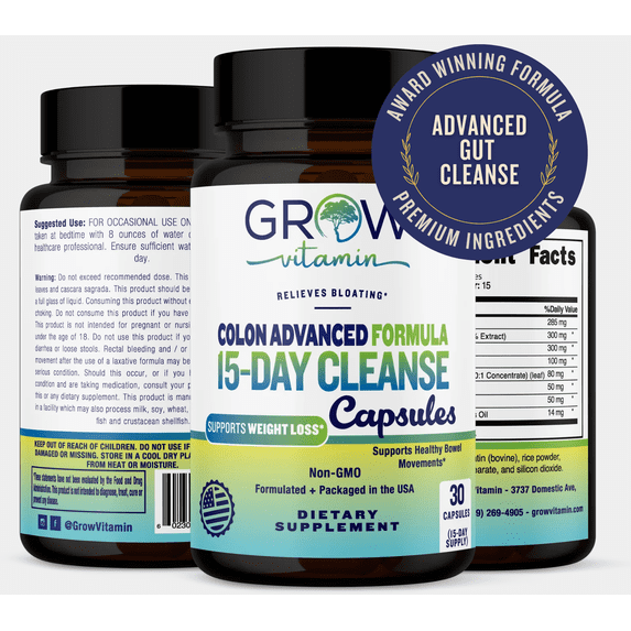 Grow Vitamin Gut Bloating 15-Day Colon Cleanse Gel Powder with Licorice Root & Lactobacillus