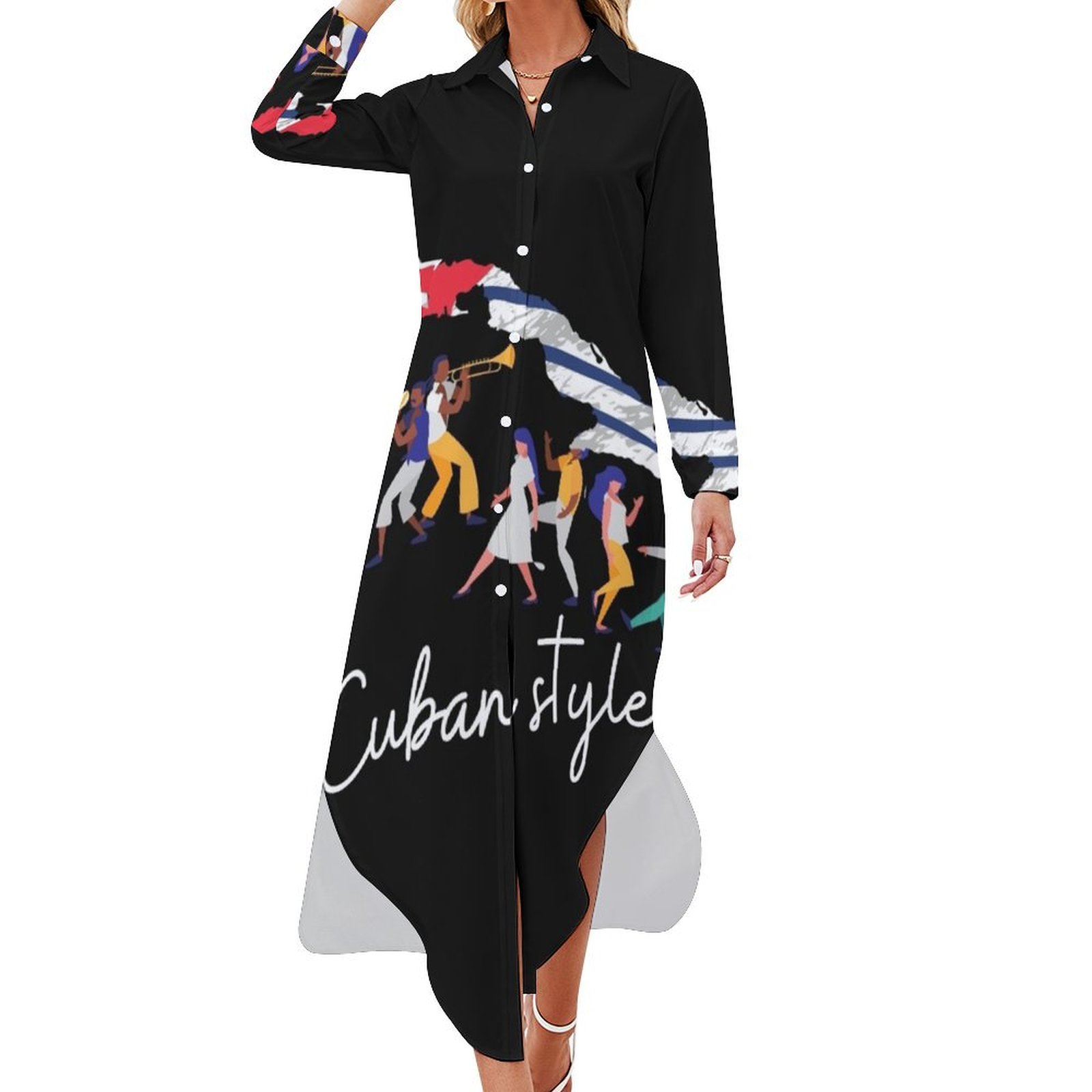 guayabera cuban style Long Sleeved Shirt Dress Jamaica | Ubuy