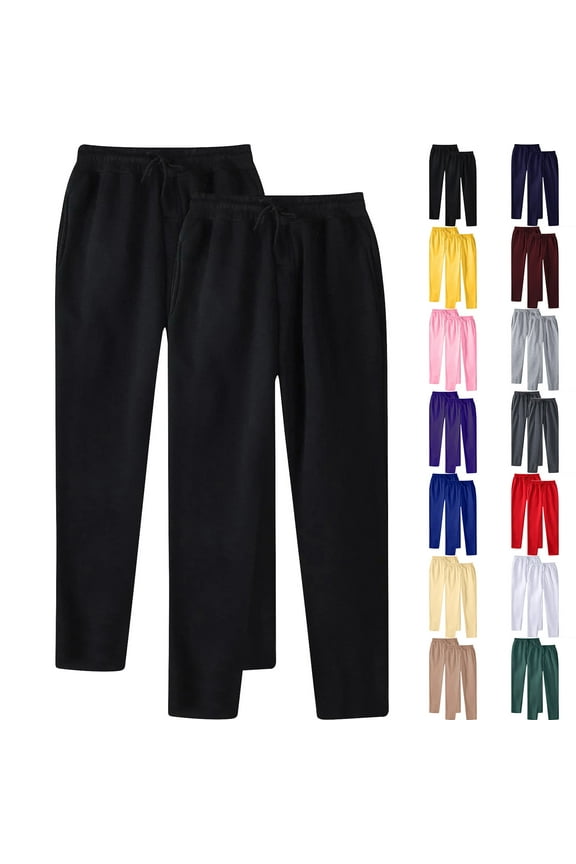 2 Pack Men's Sweatpants with Pockets Open Bottom Elastic Waisted Sweat Pants Solid Color Casual Athletic Workout Track Pants