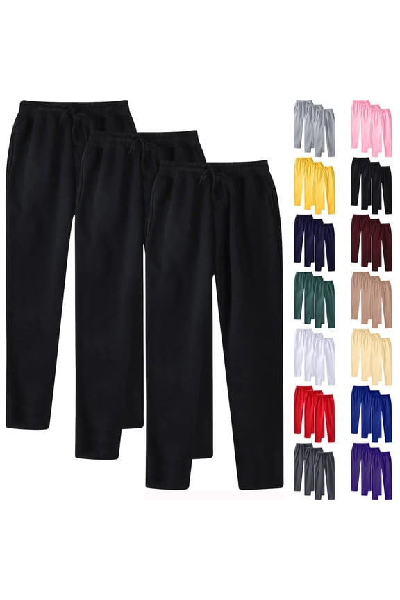 3 Pack Mens Sweatpants Open Bottom Drawstring Elastic Waisted Track Pants Baggy Comfort Casual Athletic Running Pants with Pockets