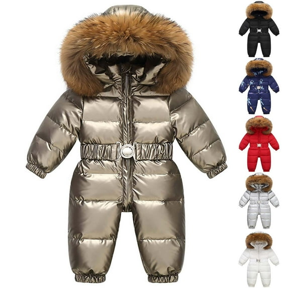 guisaled Baby Girl Winter Snowsuit Toddler Jacket Clothes for Boy Infant Jumpsuit Hoodied Winter Outdoor Warm Waterproof Coverall Snow Suit