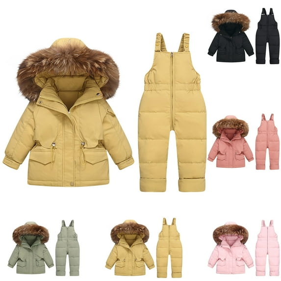 guisaled Baby Snowsuit 12-18 Months Winter Puffer Jacket and Snow Pant 2 Piece Snow Suits Solid Warm Lightweight Ski Suits for Toddler