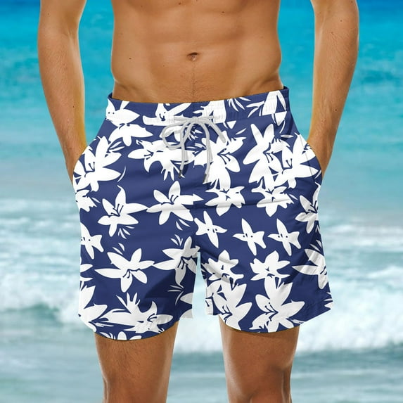 guisaled Bathing Suit Men Mens Board Shorts Quick Dry Elastic Waisted Swimming Trunks Hawaiian Graphic 5 Inch Vacation Holiday Beach Shorts