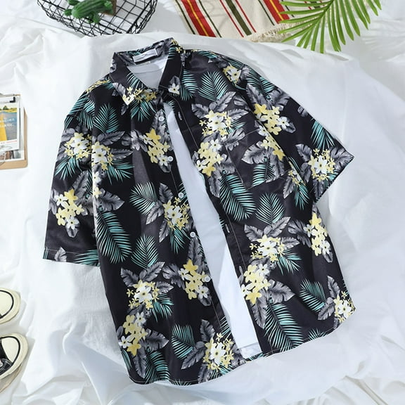 guisaled Beach Shirts for Men Slim Fit Short Sleeve Casual Dress Shirt Fashion Graphic Tees Shirt Summer Button Dowm Hawaiian Shirts