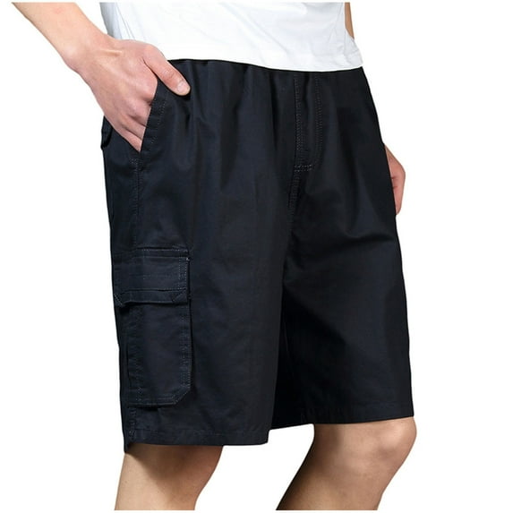 guisaled Big and Tall Cargo Shorts for Men Drawstring Elastic Waisted Cotton Casual Shorts Relaxed Fit Stretch Twill Hiking Shorts with Pockets