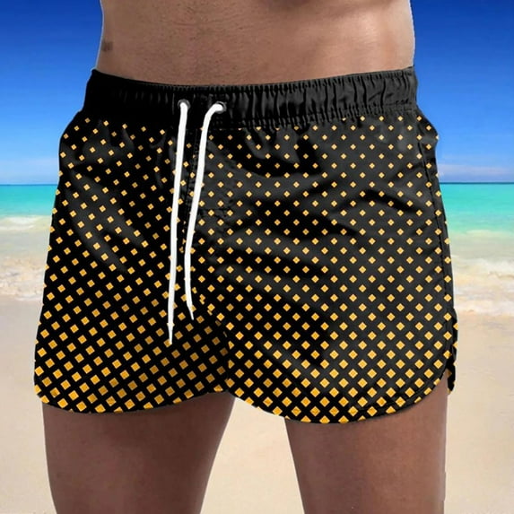 guisaled Black Swim Trunks Men Men Swimming Trunks 5 Inch Inseam Drawstring Elastic Waisted Quick Dry Swim Shorts Fashion Gradient Color Hawaii Swim Buttoms