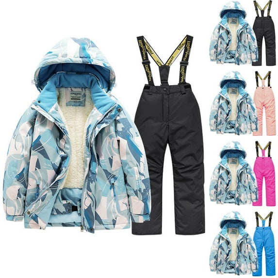 guisaled Boys Girls Ski Jacket and Snow Bibs Pants 2 Piece Snowsuit Camo Hooded Thicken Warm Waterproof Windproof Insulated Ski Suits