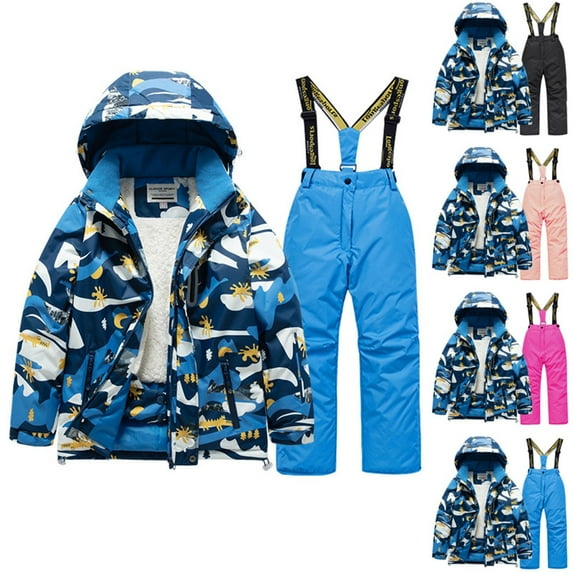 guisaled Boys Snowsuit Camo Hooded Winter Coats and Snow Bibs 2 Piece Ski Suits Windproof Waterproof Warm Thicken Snow Suits