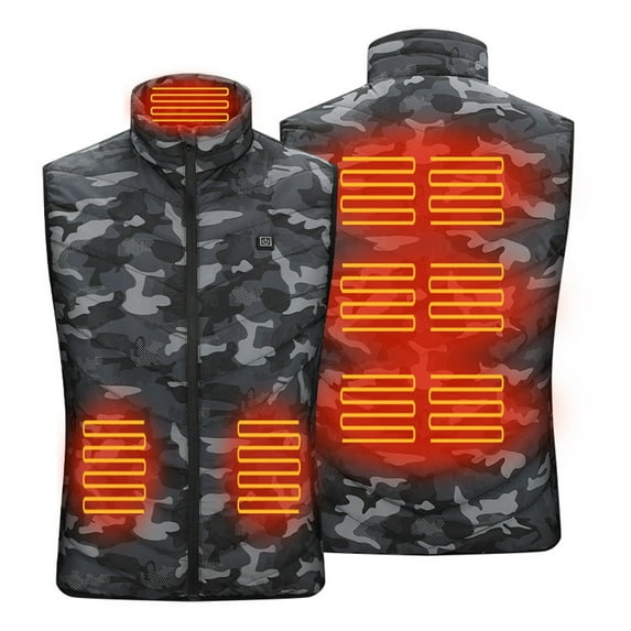 guisaled Camo Heated Vest for Men Big and Tall USB Electric Heated Vest Heated Jacket Winter Vest for Outdoor Hunting Camping Skiing