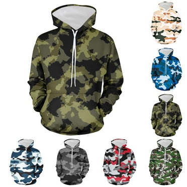 guisaled Camo Hoodies for Men Long Sleeve Hooded Pullover Tops Fashion Oversized Drawstring Hunting Sweatshirt with Pockets Flash Deals