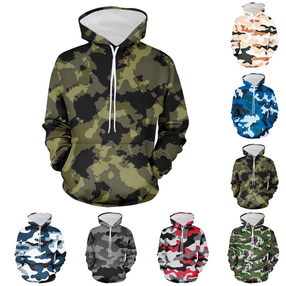 guisaled Camo Hoodies for Men Long Sleeve Hooded Pullover Tops Fashion Oversized Drawstring Hunting Sweatshirt with Pockets