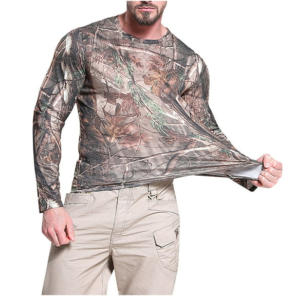 guisaled Camo Shirts for Men Hunting Long Sleeve Quick Dry Workout Tops Lightweight Camouflage Fishing Hiking Camping Tee Shirt