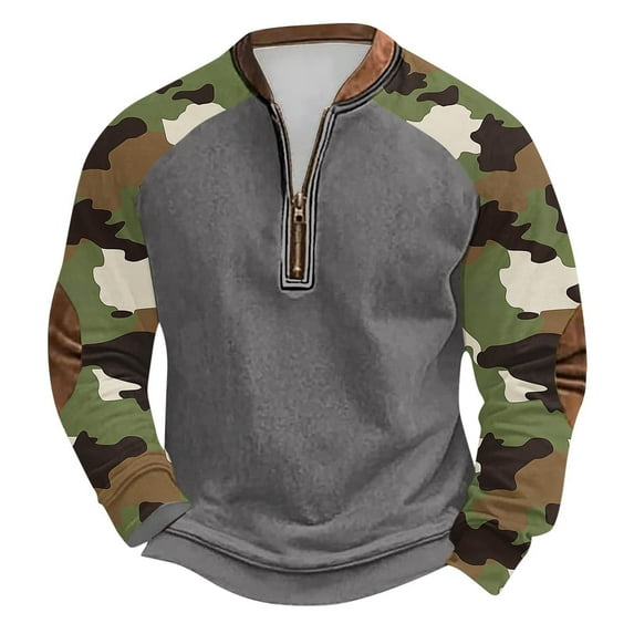 guisaled Camo Sweatshirt for Men Hunting Long Sleeve Half Zip Up Pullover Tops Fall Winter Casual Comfort Crewneck Sweatshirts Christmas