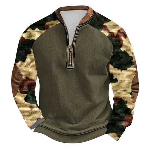 guisaled Camo Sweatshirts for Men Fall Winter Long Sleeve Half Zip Sweatshirt Big and Tall Henley Neck Pullover Shirts Tops Clearance On Sale