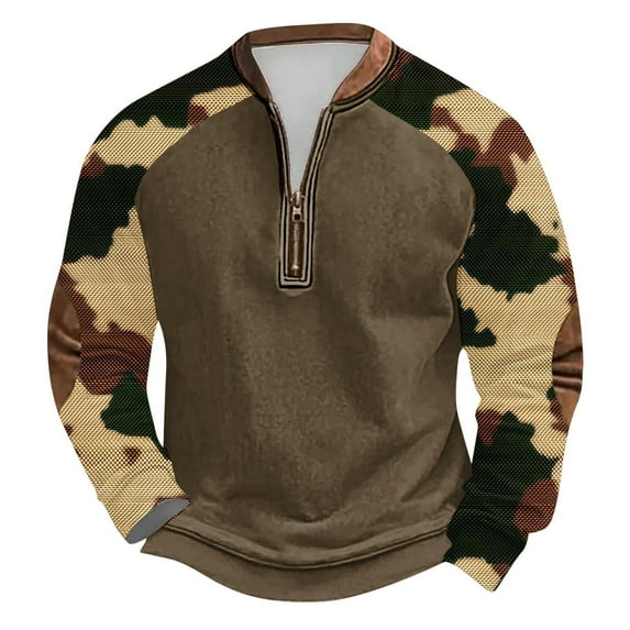 guisaled Camo Sweatshirts for Men Fall Winter Long Sleeve Half Zip Sweatshirt Big and Tall Henley Neck Pullover Shirts Tops