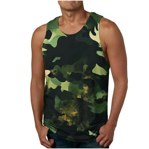guisaled Camo Tank Tops for Men Summer Fashion Sleeveless Camouflage Color Muscle Basic T Shirts Casual Loose Pullover Tops Clearance On Sale