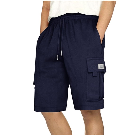guisaled Cargo Shorts for Men Below The Knee Drawstring Elastic Waisted Multi-Pockets Relaxed Fit Long Shorts for Camping Hiking