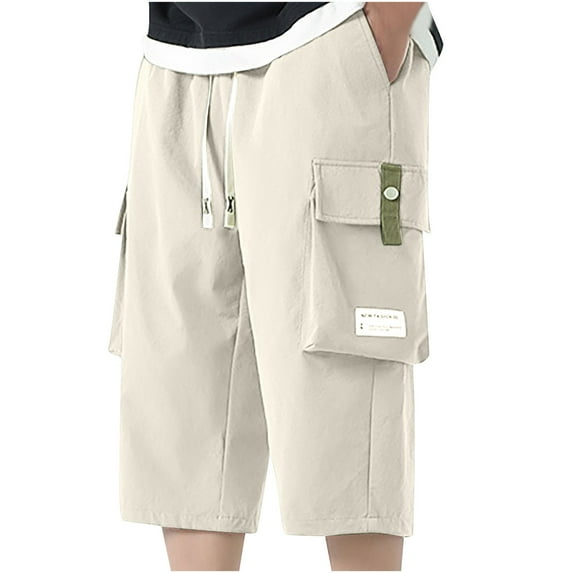 guisaled Cargo Shorts for Men Big and Tall Drawstring Elastic Waisted Casual Shorts Below Knee Straight Relaxed Fit Summer Shorts