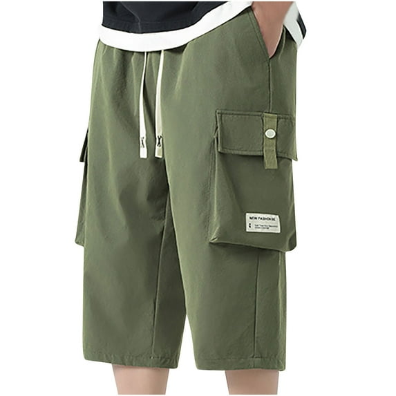 guisaled Cargo Shorts for Men Big and Tall Drawstring Elastic Waisted Casual Shorts Below Knee Straight Relaxed Fit Summer Shorts
