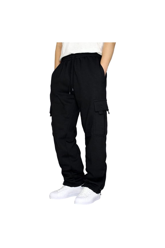 Cargo Sweatpants for Men Big and Tall Open Bottom Drawstring Elastic Waisted Track Pants Wide Leg Baggy Athletic Jogger Pants with Pockets
