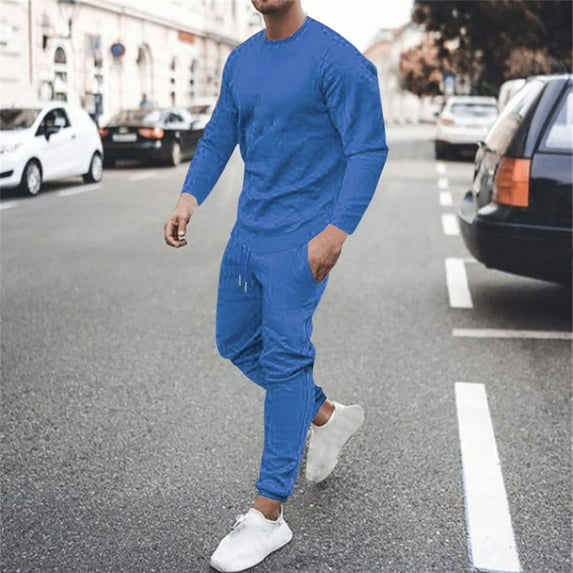 guisaled Casual Sweatsuit Set for Mens Crew Neck Pullover Sweatshirt Joggers Sweatpants 2 Piece Outfits Fashion Solid Tracksuit