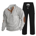 thumbnail image 1 of guisaled Casual Tracksuit 2 Piece Outfit for Men Long Sleeve 1/4 Button Up Corduroy Shirts Drawstring Pants Fashion Jogging Set, 1 of 6