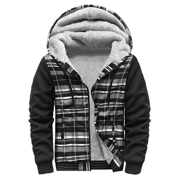 guisaled Clearance Mens Zip Up Hoodies Winter Warm Fuzzy Fleece Lined Hooded Jackets Outdoor Windproof Sherpa Jacket wiht Pockets