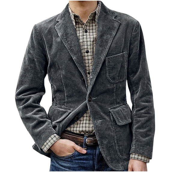 guisaled Corduroy Blazer Jackets for Men Slim Fit Casual Sports Coat Solid One Button Notched Lapel Dresssy Wedding Suit Jackets