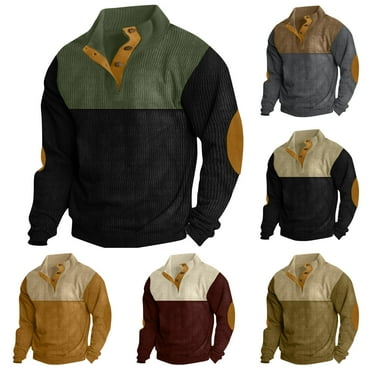guisaled Corduroy Sweatshirts for Men 1/4 Button Up Long Sleeve Stand Collar Henley Pullover Fall Casual Loose Fit Comfort Sweatshirt Clearance On Sale