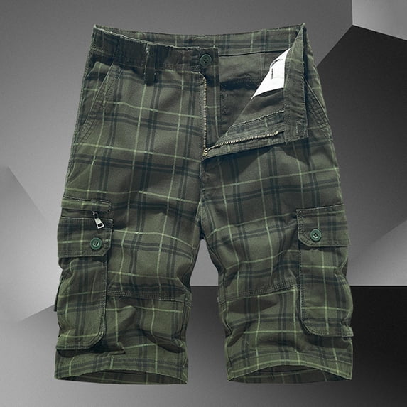 guisaled Cotton Cargo Shorts for Men Big and Tall Elastic Waist Relaxed Fit Casual Plaid Shorts Outdoor Multiple Pockets Hiking Shorts Valentines Day s