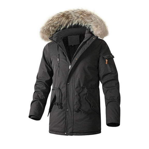 guisaled Men Winter Jackets Cotton Military Jacket Fleece Lined Thick Warm Work Coats Warm Waterproof Windbreaker Jackets wiht Faux Fur Hood