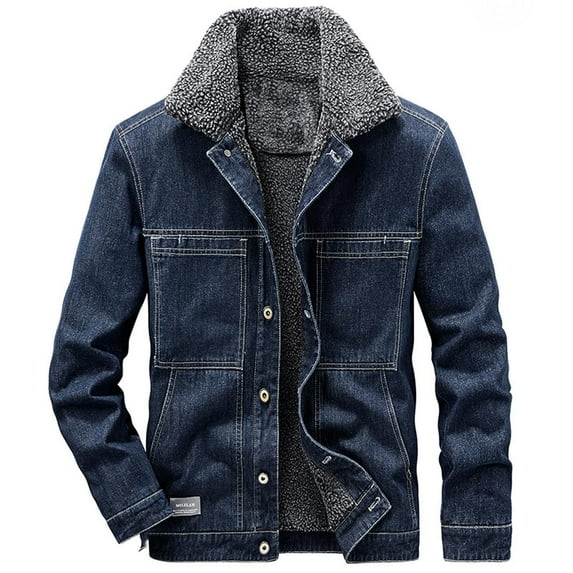 guisaled Denim Jackets for Men 2024 Winter Sherpa Lined Warm Casual Jacket Turn-Down Collar Thicken Thermal Trucker Jackets Sales