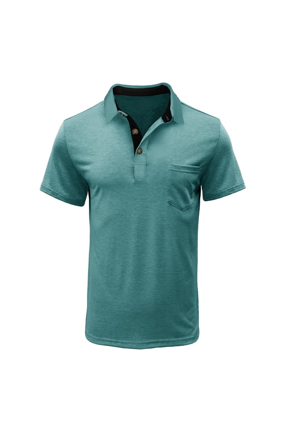 Dress Shirts for Men Button Down Quick Dry Performance Short Sleeve Tee Shirt Solid Color Henley Lapel Collar Golf Shirts