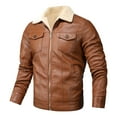 thumbnail image 1 of guisaled Faux Leather Jacket Men Winter Warm Thicken Fleece Lined Jackets Lapel Collar Full Zipper Pu Motorcycle Jacket Military Tactical Jacket, 1 of 6