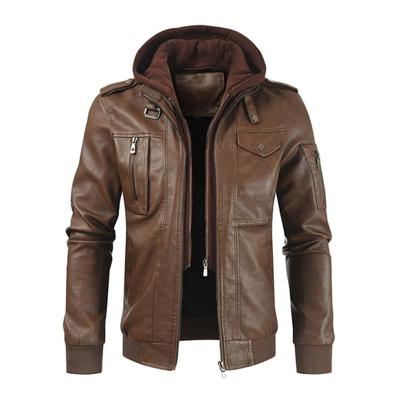 guisaled Faux Pu Leather Jacket Men Full Zip Motorcycle Jacket Waterproof Windproof Moto Vintage Bomber Jackets with Hood Valentines Day s