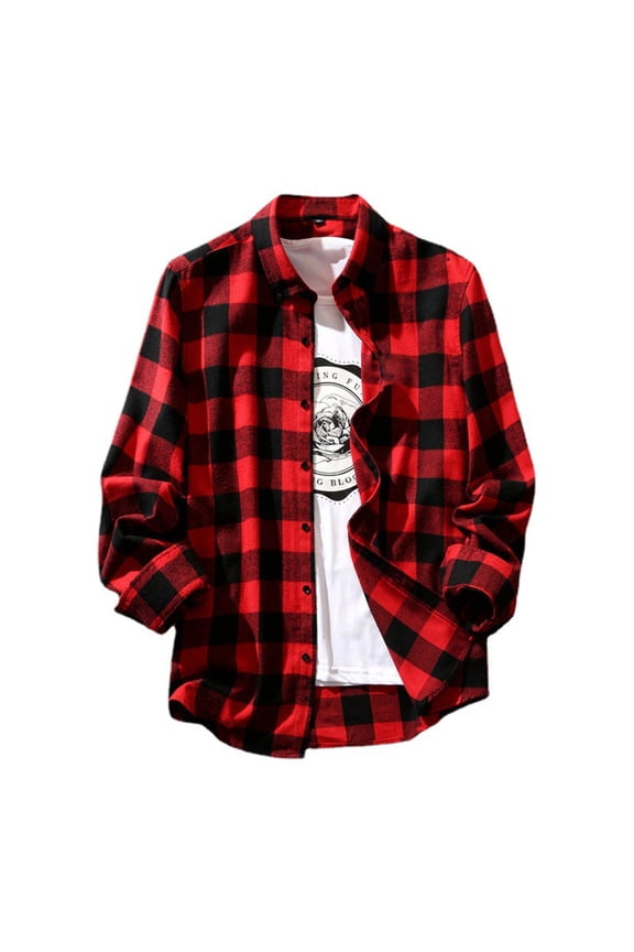 Flannel Shirt for Men Long Sleeve Regular Fit Button Down Shirts Classic Turn Down Collar Casual Buffalo Checkered Plaid Shirt