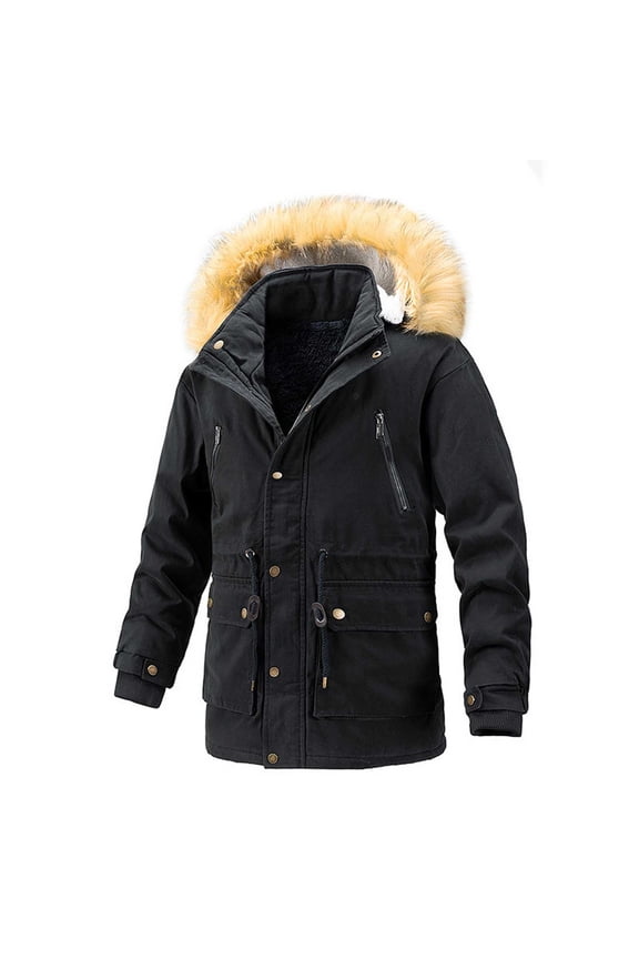Men Winter Jackets Cotton Military Jacket Fleece Lined Thick Warm Work Coats Warm Waterproof Windbreaker Jackets wiht Faux Fur Hood