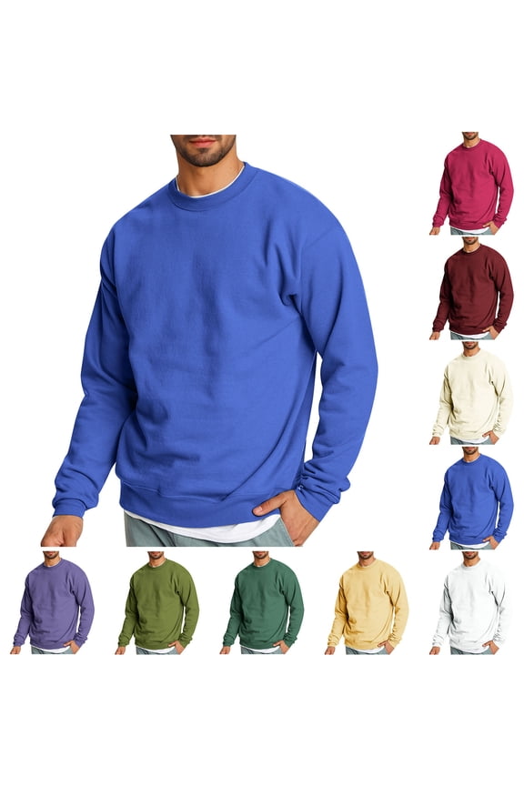 Mens Crewneck Sweatshirts Solid Long Sleeve Casual Warm Pullover Tops Classic Fit Loose Comfort Soft Basic Sweatshirt Winter